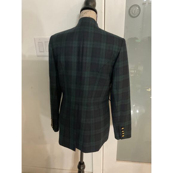 Vtg Talbots Women’s Wool Navy Green Tartan gold buttons military-style blazer 6 - Picture 7 of 16